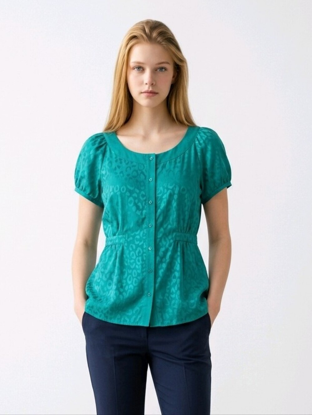 NWT Apt. 9 Button-Front Teal Animal Print Blouse Sz Medium